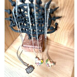 Hello Kitty Rhinestone Pendant & 2 Rainbow Unicorn BFF Pendant Necklaces Lot